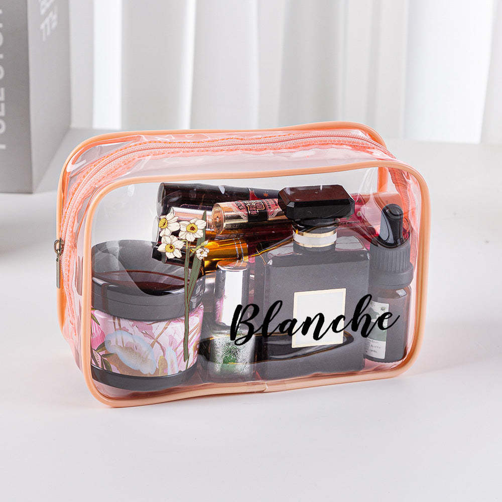 Personalized Birth Flower Clear Makeup Bag Waterproof Cosmetic Bag Wedding Travel Gift for Her - soufeelmy