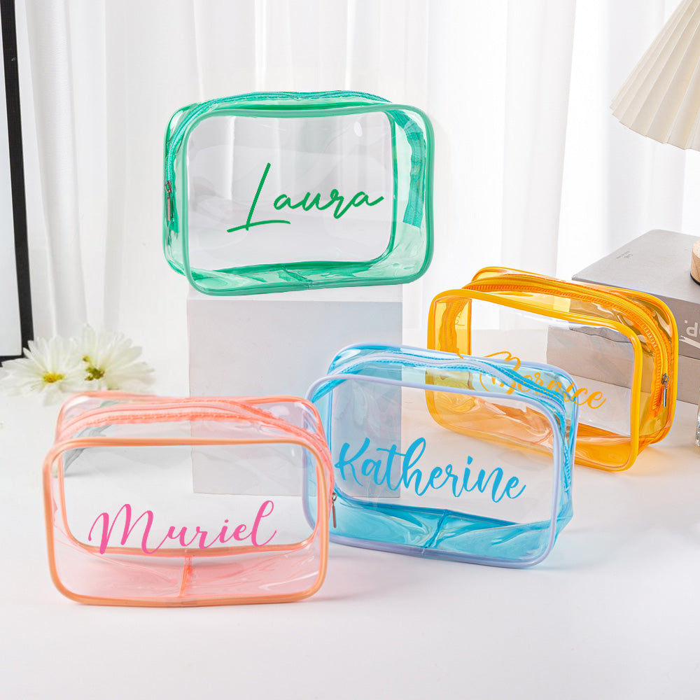 Personalized Name Makeup Bag Clear Waterproof Cosmetic Bag Birthday Wedding Gift for Her - soufeelmy