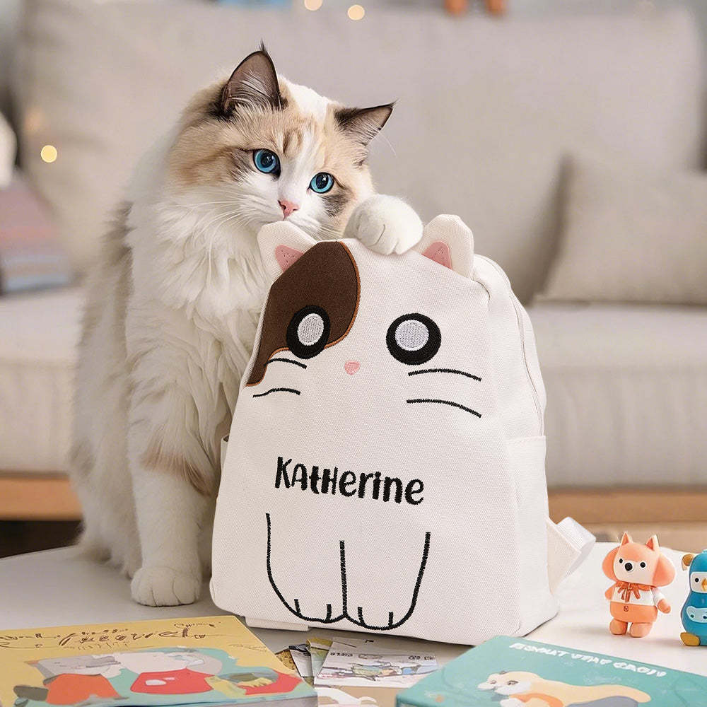 Personalized Name Embroidery Backpack Custom Cat Backpack School Bags Gift for Kids - soufeelmy