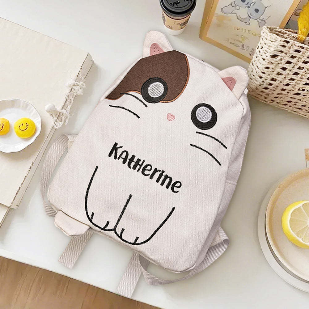 Personalized Name Embroidery Backpack Custom Cat Backpack School Bags Gift for Kids - soufeelmy