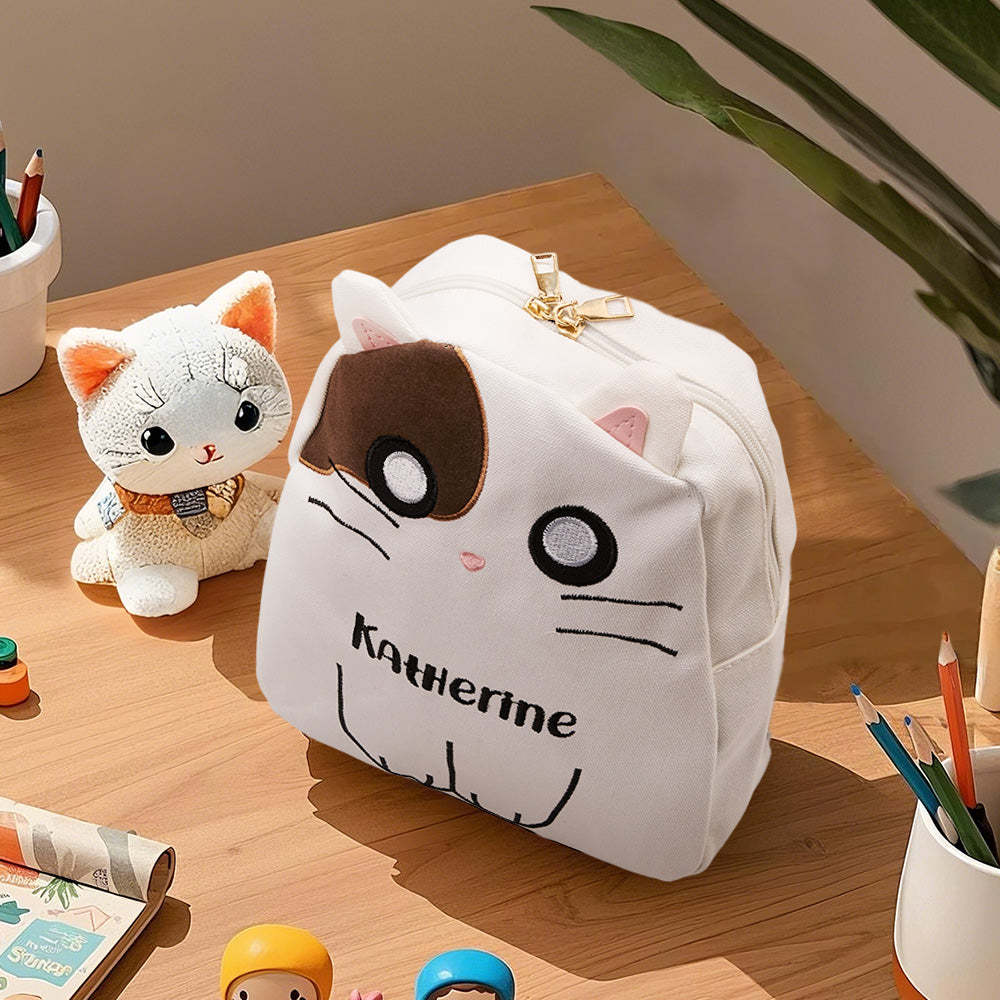 Personalized Name Embroidery Backpack Custom Cat Backpack School Bags Gift for Kids - soufeelmy