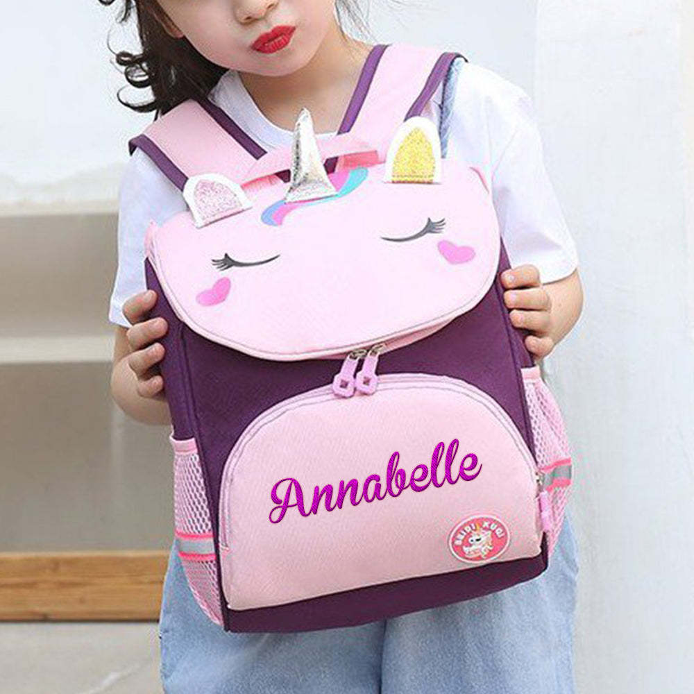Personalized Name Embroidery Backpack Custom Unicorn Backpack School Bags Gift for Kids - soufeelmy