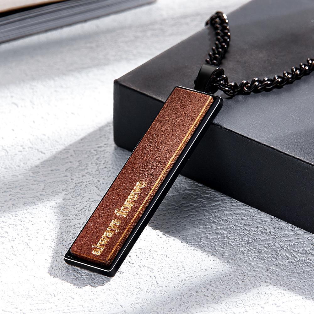 Engravable Wood And Metal Necklace Personalized Retro Pendant Gift for Wedding Anniversary - soufeelmy