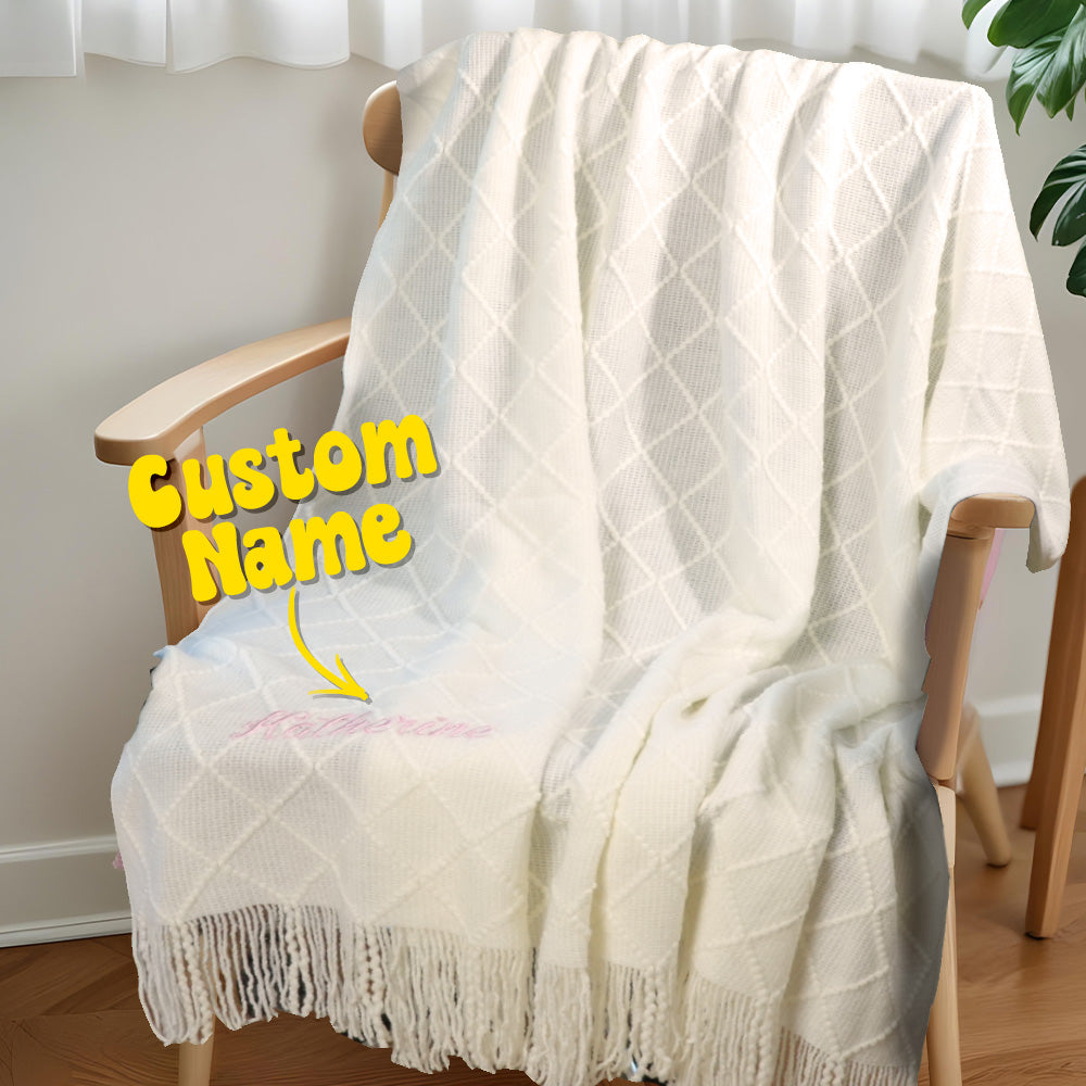 Personalized Tassel Blanket with Embroidered Name Gift for Kids - soufeelmy