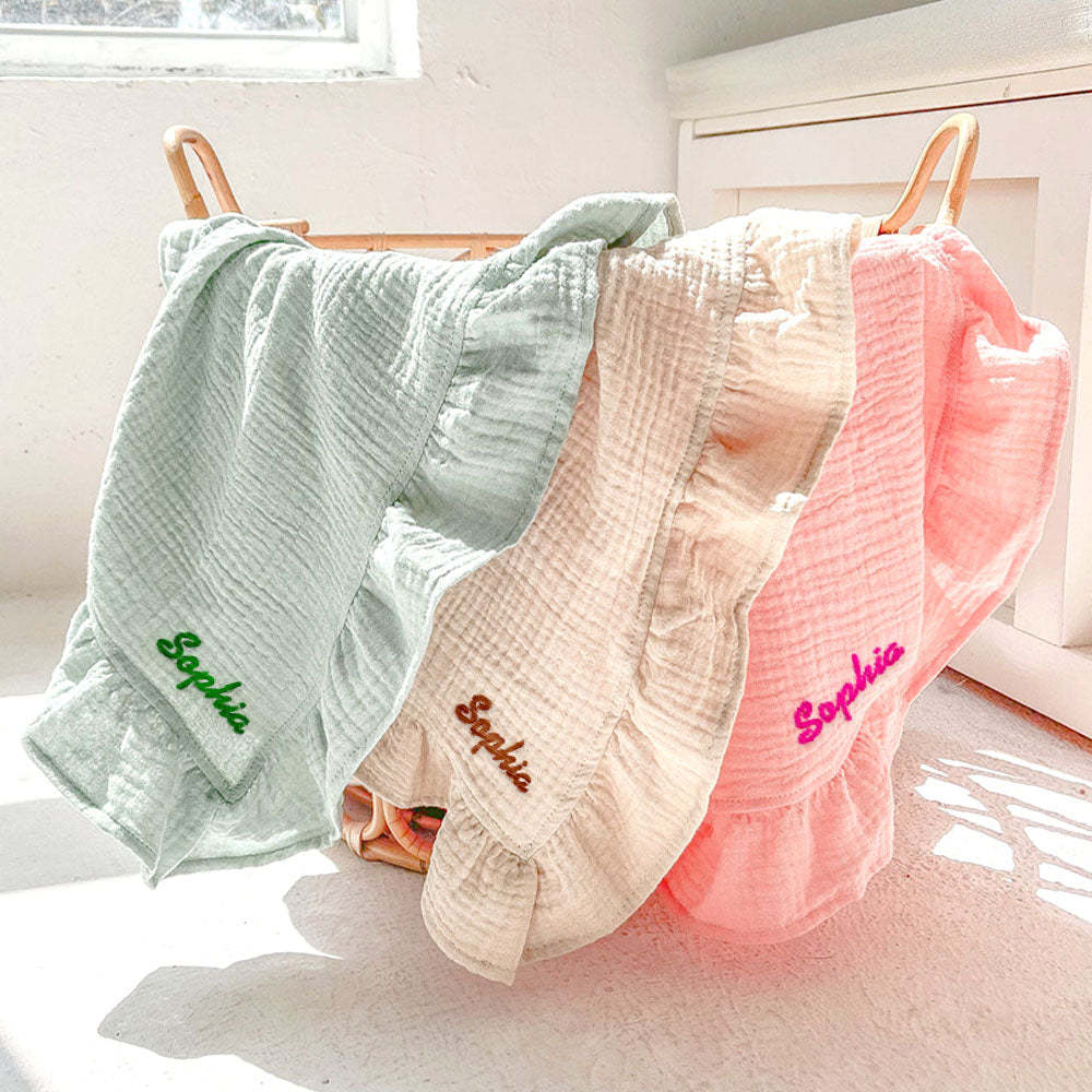 Personalized Baby Swaddle Blanket Custom Muslin Blanket with Embroidered Name Gift for Baby - soufeelmy