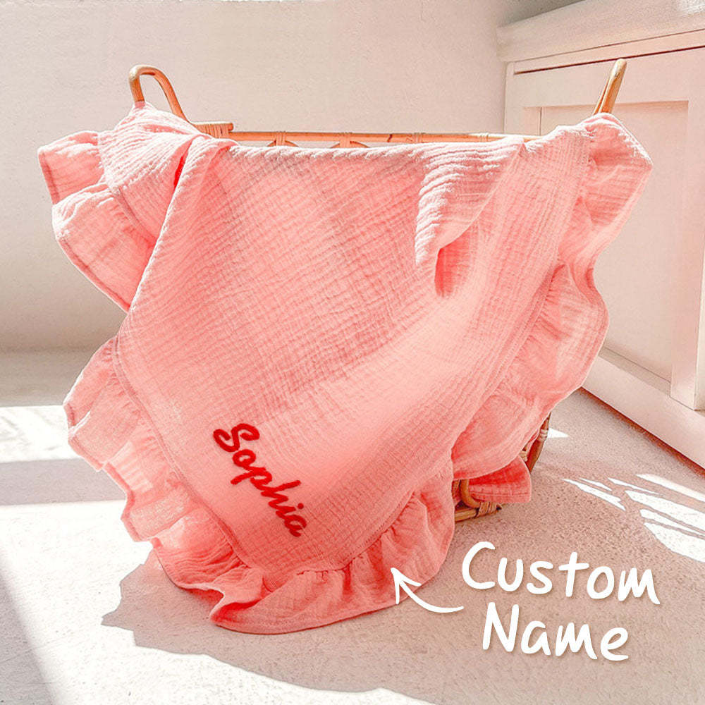 Personalized Baby Swaddle Blanket Custom Muslin Blanket with Embroidered Name Gift for Baby - soufeelmy