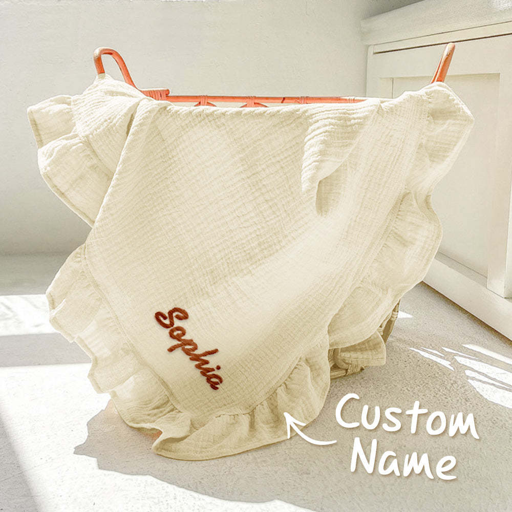 Personalized Baby Swaddle Blanket Custom Muslin Blanket with Embroidered Name Gift for Baby - soufeelmy