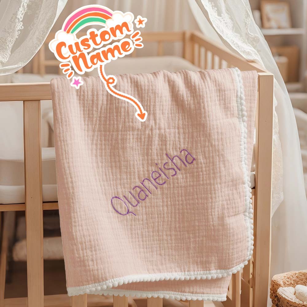 Personalized Baby Swaddle Blanket Custom Muslin Towel with Embroidered Name Gift for Baby - soufeelmy