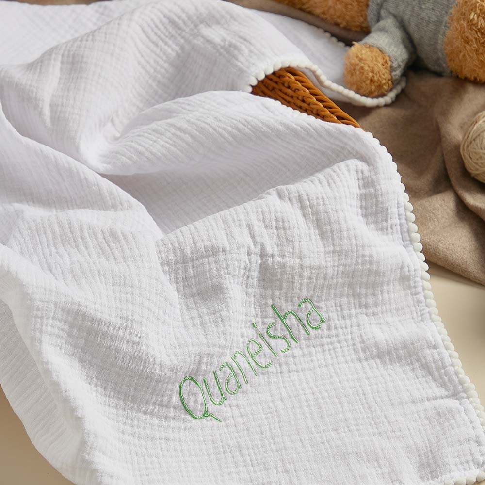 Personalized Baby Swaddle Blanket Custom Muslin Towel with Embroidered Name Gift for Baby - soufeelmy
