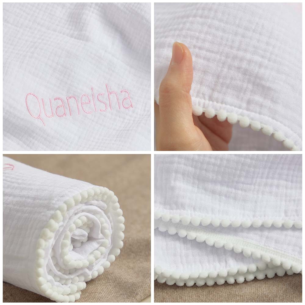 Personalized Baby Swaddle Blanket Custom Muslin Towel with Embroidered Name Gift for Baby - soufeelmy