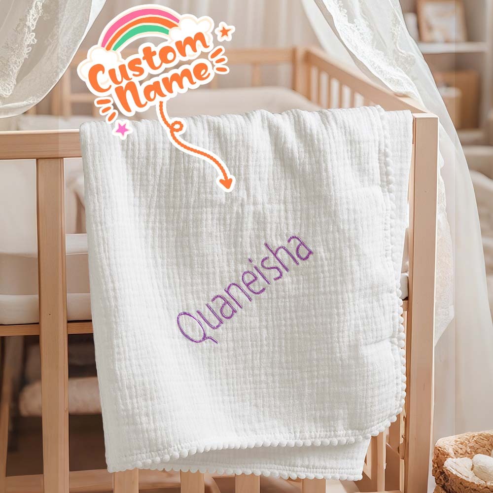 Personalized Baby Swaddle Blanket Custom Muslin Towel with Embroidered Name Gift for Baby - soufeelmy