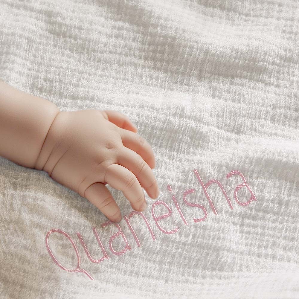 Personalized Baby Swaddle Blanket Custom Muslin Towel with Embroidered Name Gift for Baby - soufeelmy