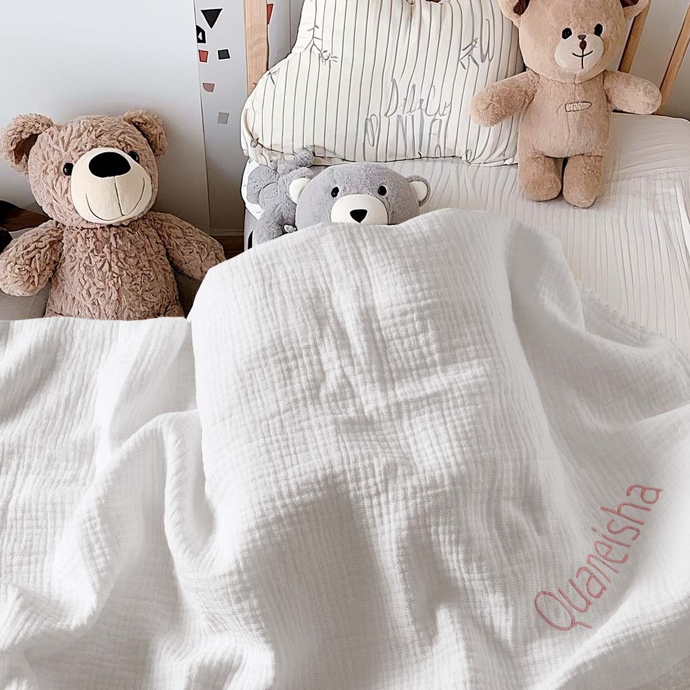 Personalized Baby Swaddle Blanket Custom Muslin Towel with Embroidered Name Gift for Baby - soufeelmy