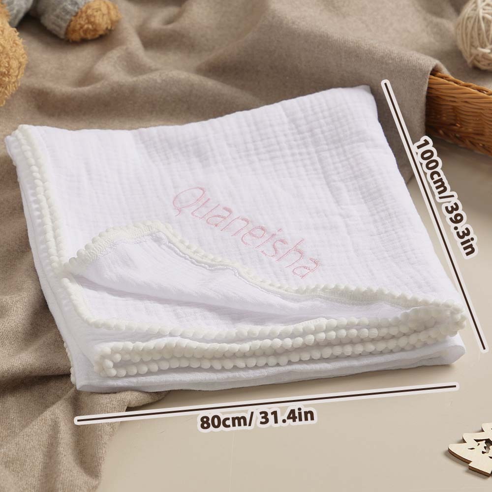 Personalized Baby Swaddle Blanket Custom Muslin Towel with Embroidered Name Gift for Baby - soufeelmy