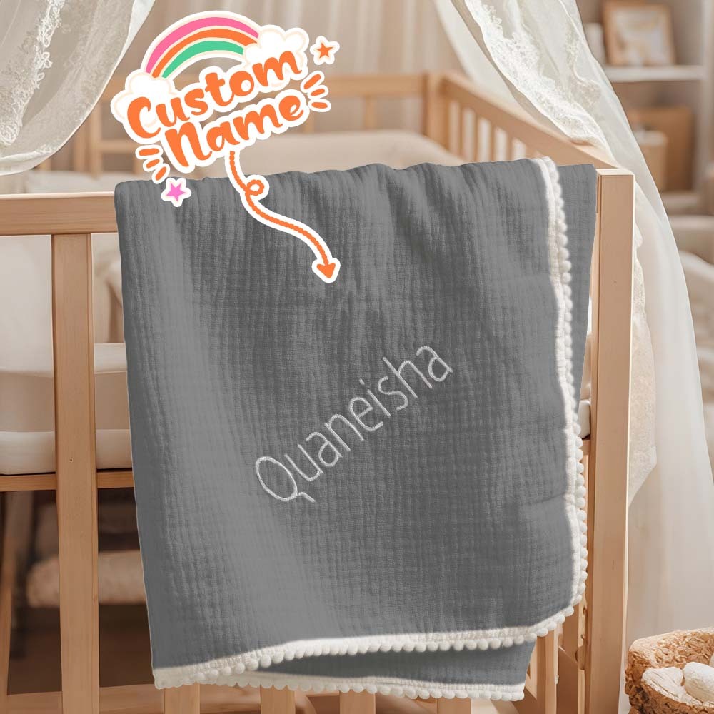 Personalized Baby Swaddle Blanket Custom Muslin Towel with Embroidered Name Gift for Baby - soufeelmy