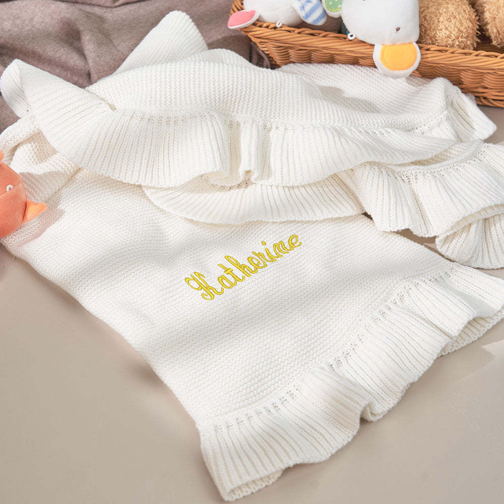 Personalized Baby Knitted Blanket Custom Baby Blanket with Embroidered Name Gift for Baby - soufeelmy