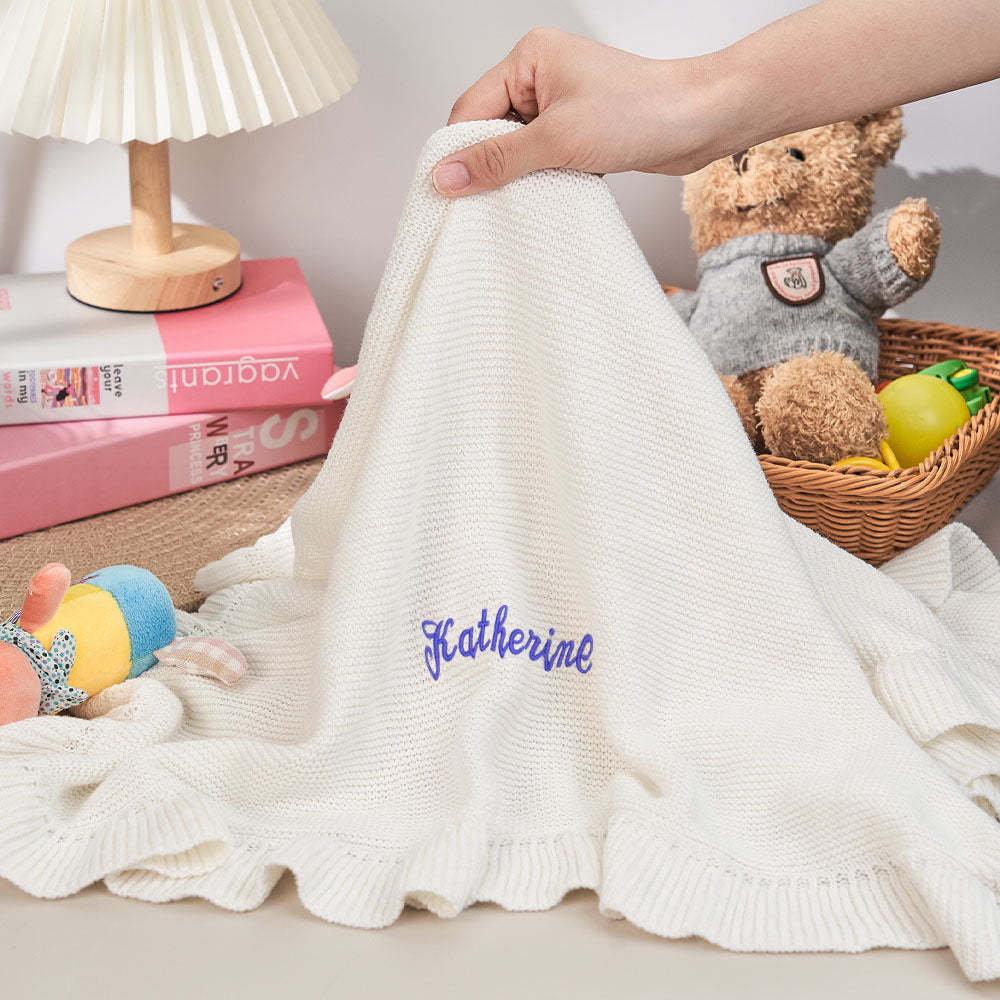 Personalized Baby Knitted Blanket Custom Baby Blanket with Embroidered Name Gift for Baby - soufeelmy