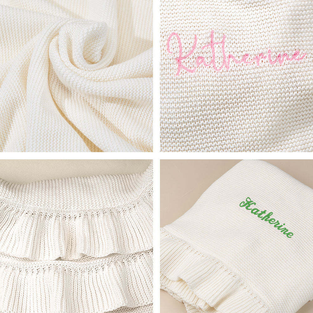 Personalized Baby Knitted Blanket Custom Baby Blanket with Embroidered Name Gift for Baby - soufeelmy