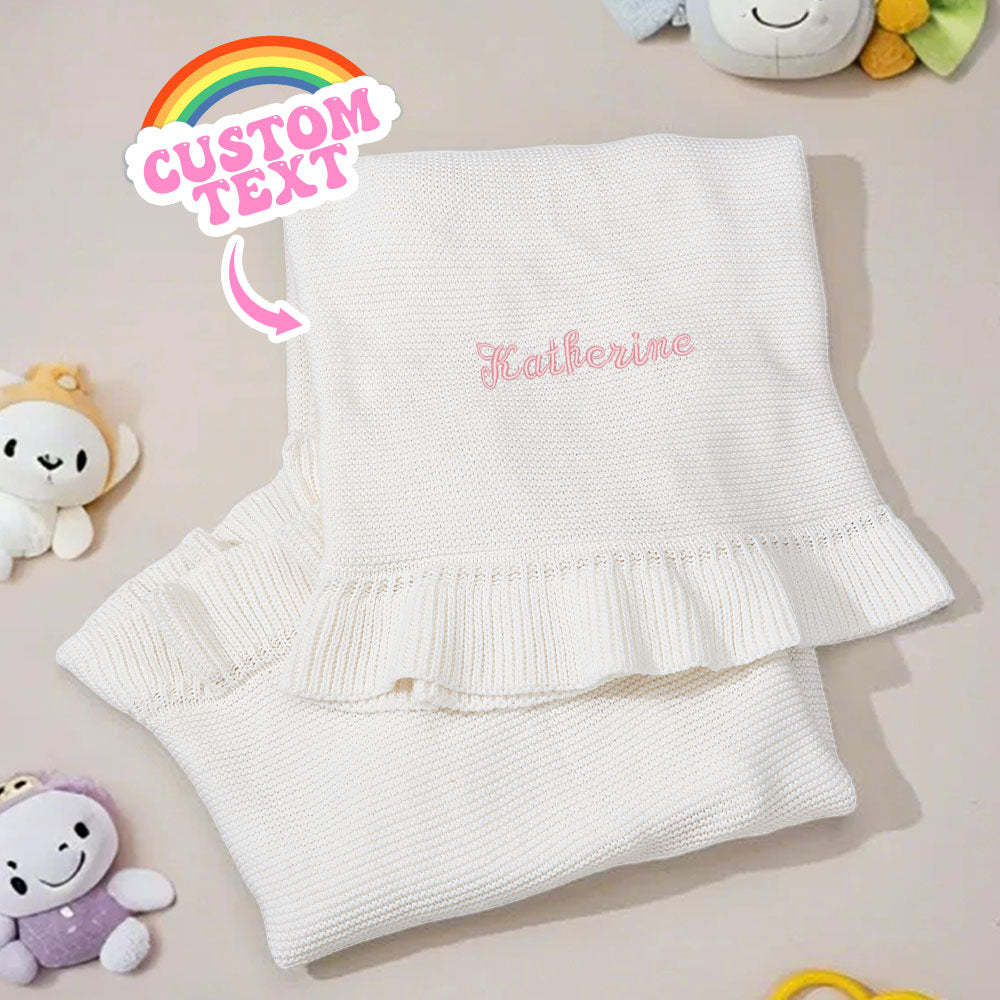 Personalized Baby Knitted Blanket Custom Baby Blanket with Embroidered Name Gift for Baby - soufeelmy