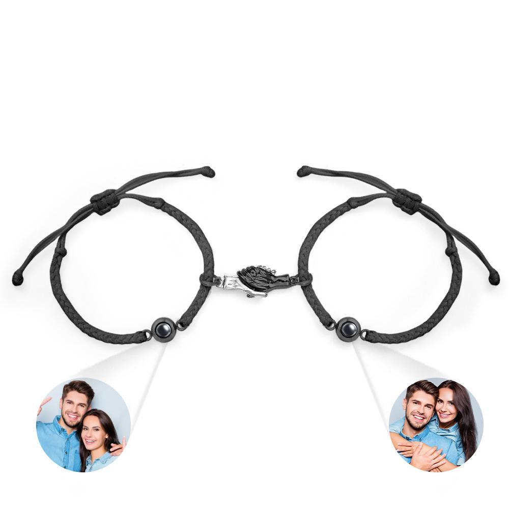 Custom Engraved Bracelet Magnetic Shake Hands Couple Gift - soufeelmy