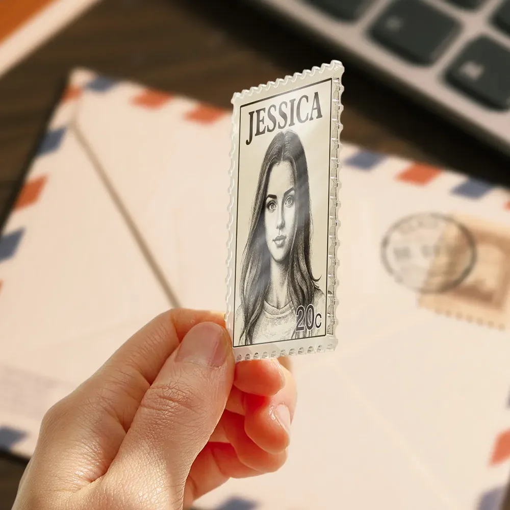 Custom Portrait Vintage Stamp Fridge Magnet Personalized Photo Name Postage Stamp Fridge Magnet Anniversary Gifts - soufeelmy