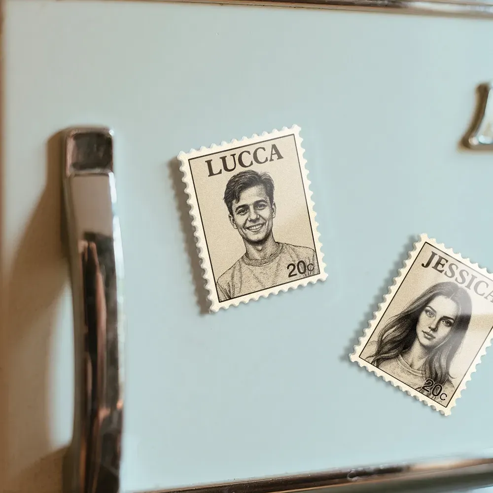 Custom Portrait Vintage Stamp Fridge Magnet Personalized Photo Name Postage Stamp Fridge Magnet Anniversary Gifts - soufeelmy