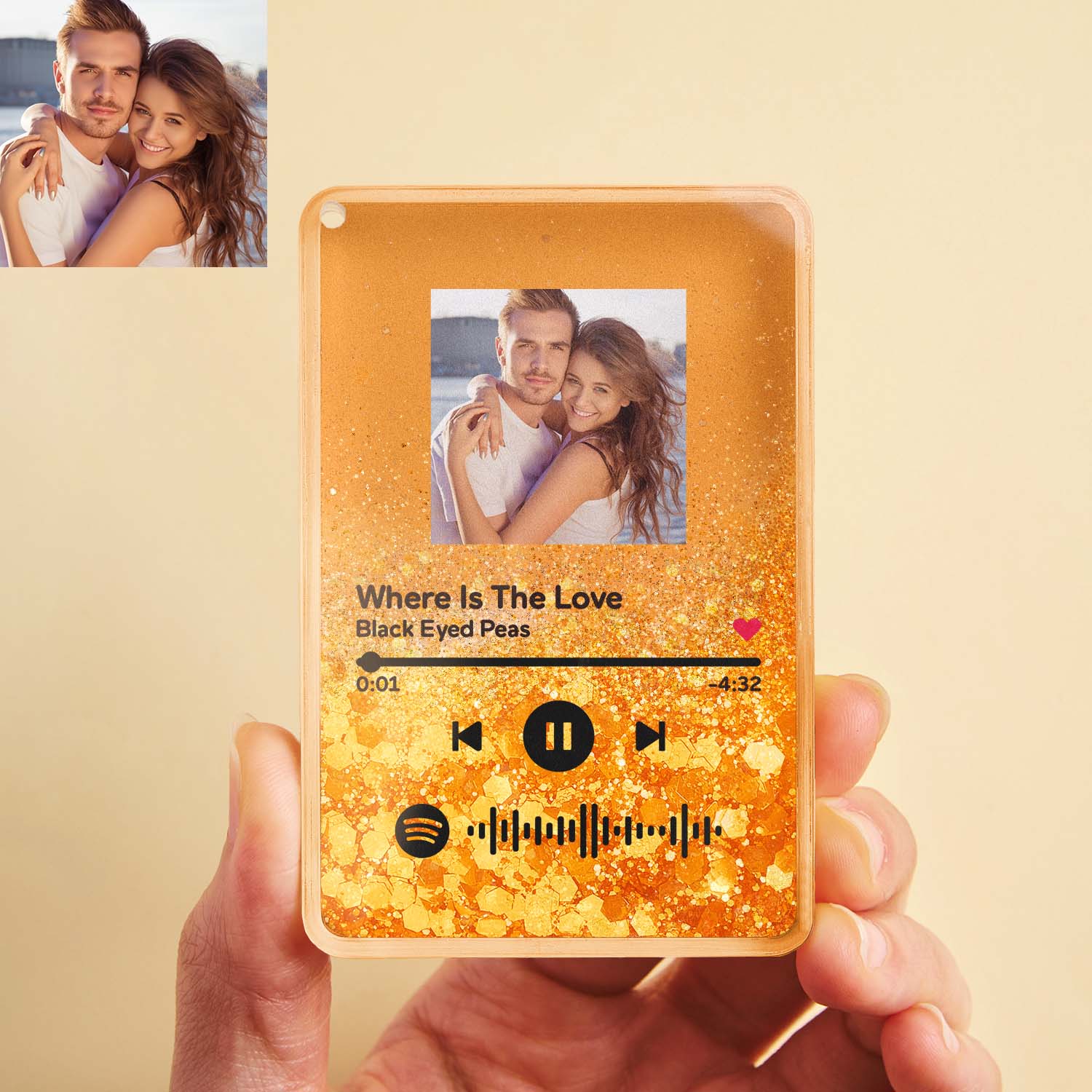 Custom Photo and Spotify Music Glitter Acrylic Fridge Magnet Couple Personalized Gift - soufeelmy