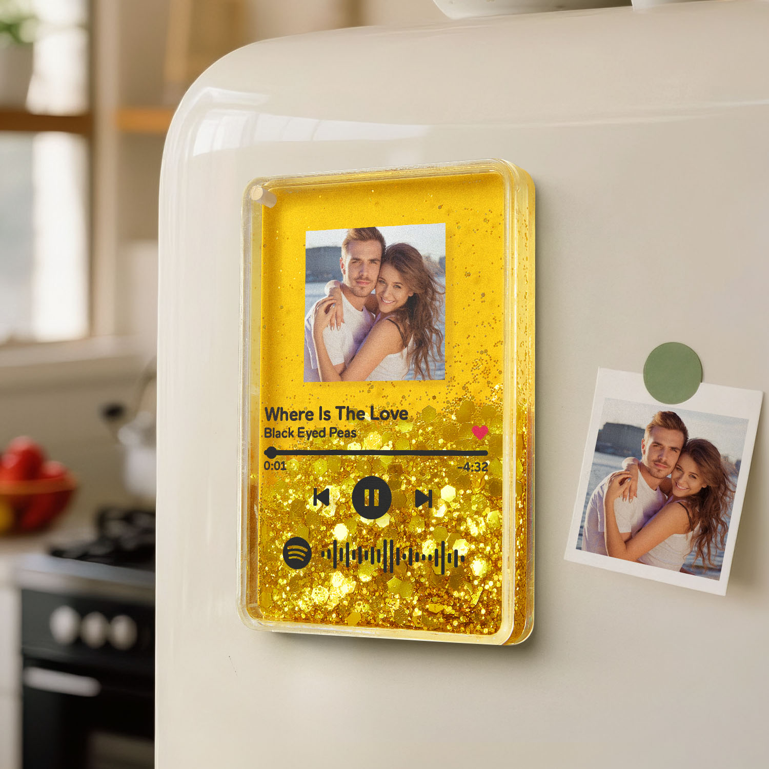 Custom Photo and Spotify Music Glitter Acrylic Fridge Magnet Couple Personalized Gift - soufeelmy