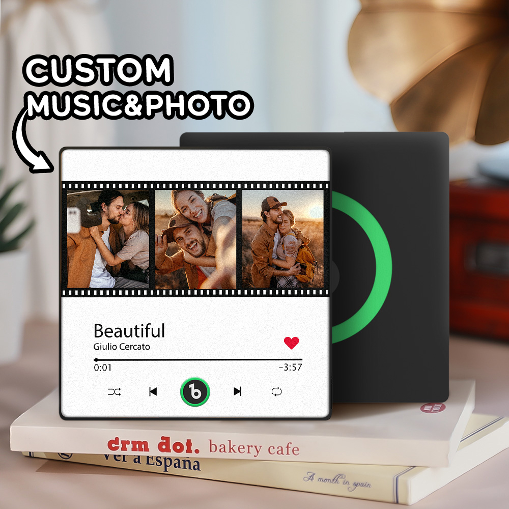 Custom Music Fridge Magnet New 4.0 Upgrade Film Style Colorful Frame Personalized 3 Photo Album Fridge Magnet Music Wall Photo Sticker Music Movement That Can Be Played Christmas Gift