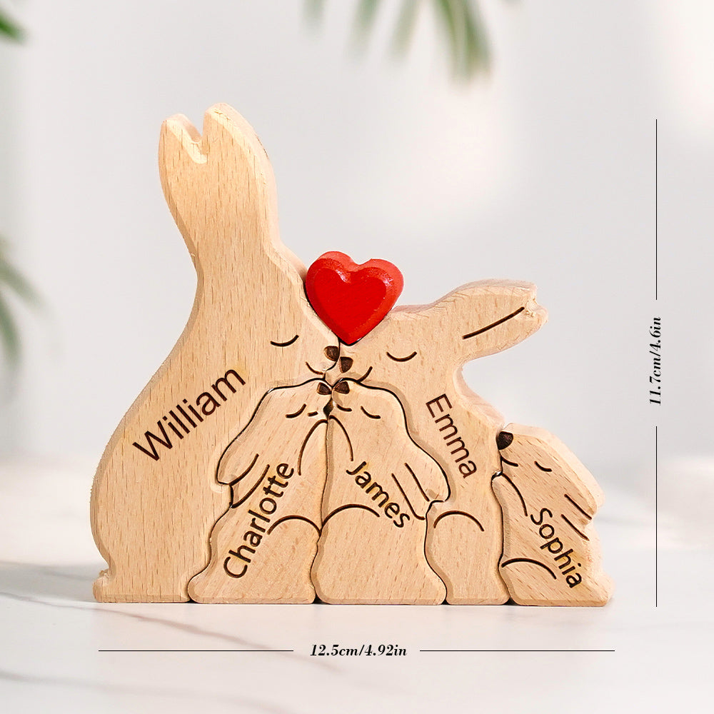 Wooden Rabbit Family Puzzle Custom Names House Warming Gifts Home Decor - soufeelmy