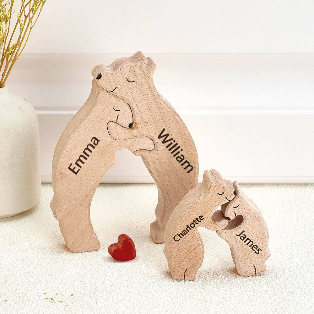 Wooden Bears Family Custom Names Puzzle Home Decor Gifts - soufeelmy