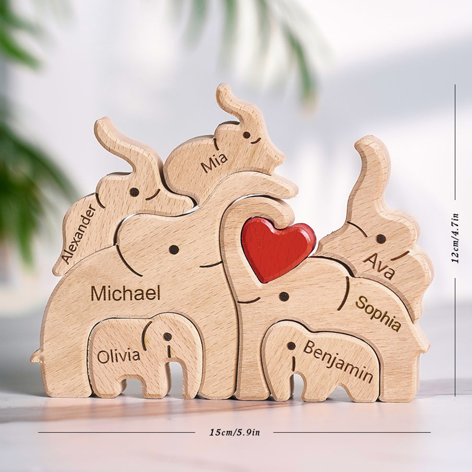 Personalized Christmas Wooden Family Elephant Puzzle Gift Custom Names Home Decor House Warming Gifts