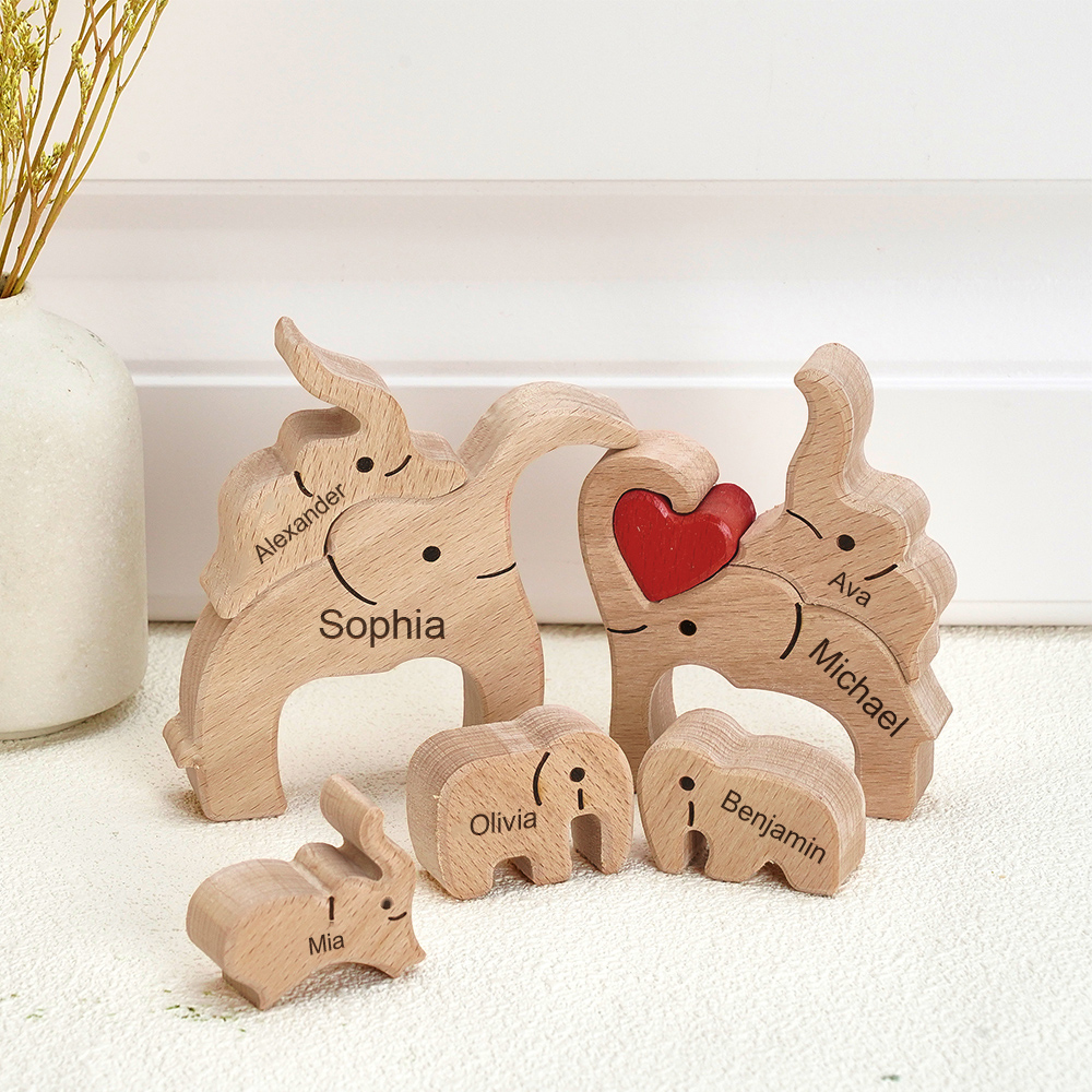 Personalized Christmas Wooden Family Elephant Puzzle Gift Custom Names Home Decor House Warming Gifts
