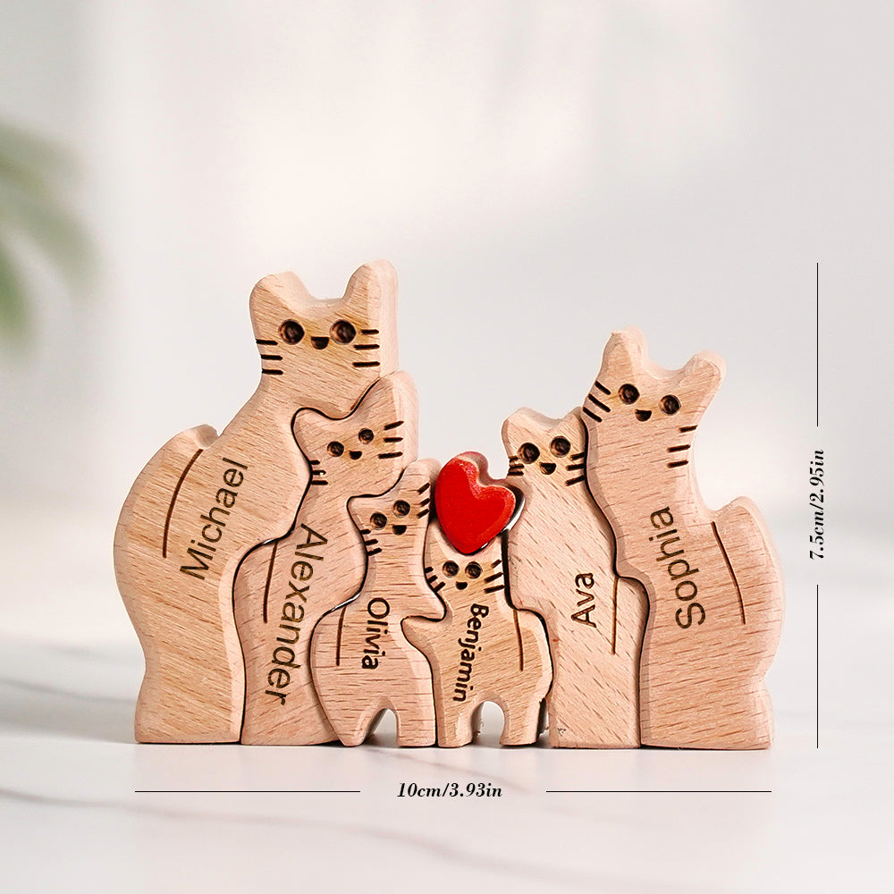 Wooden Cats Family Custom Names Puzzle Home Decor Gifts - soufeelmy