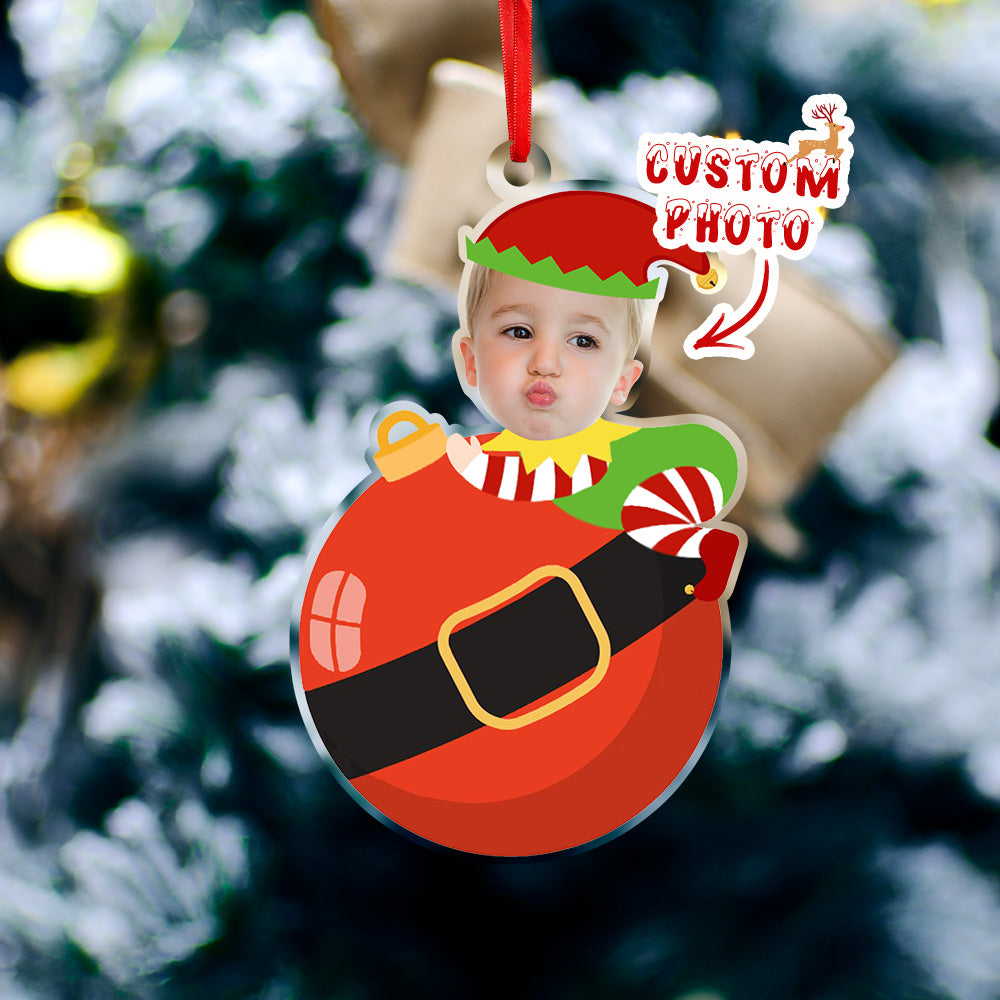 Personalized Cute Baby Elf Ornament with Baby Photo First Christmas Ornament - soufeelmy