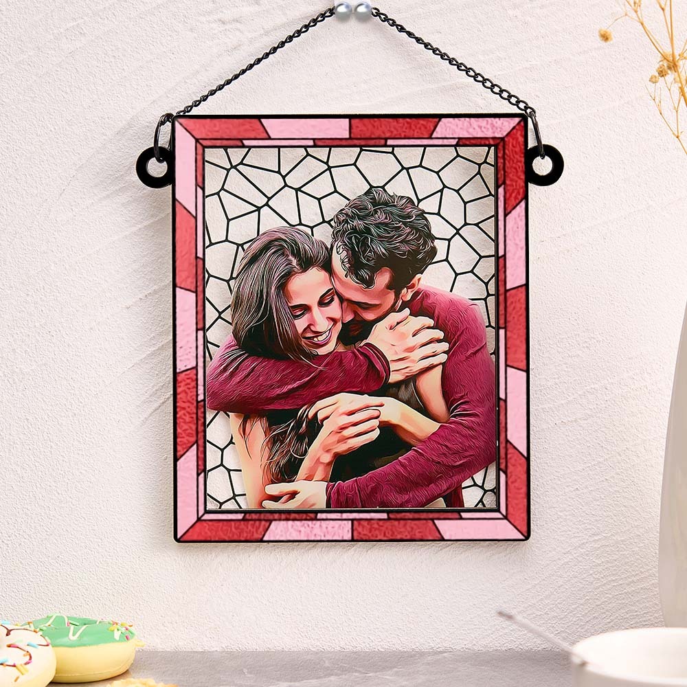 Custom Photo Love You More Every Day Couple Personalized Square Window Hanging Suncatcher Gift For Husband Wife Anniversary - soufeelmy
