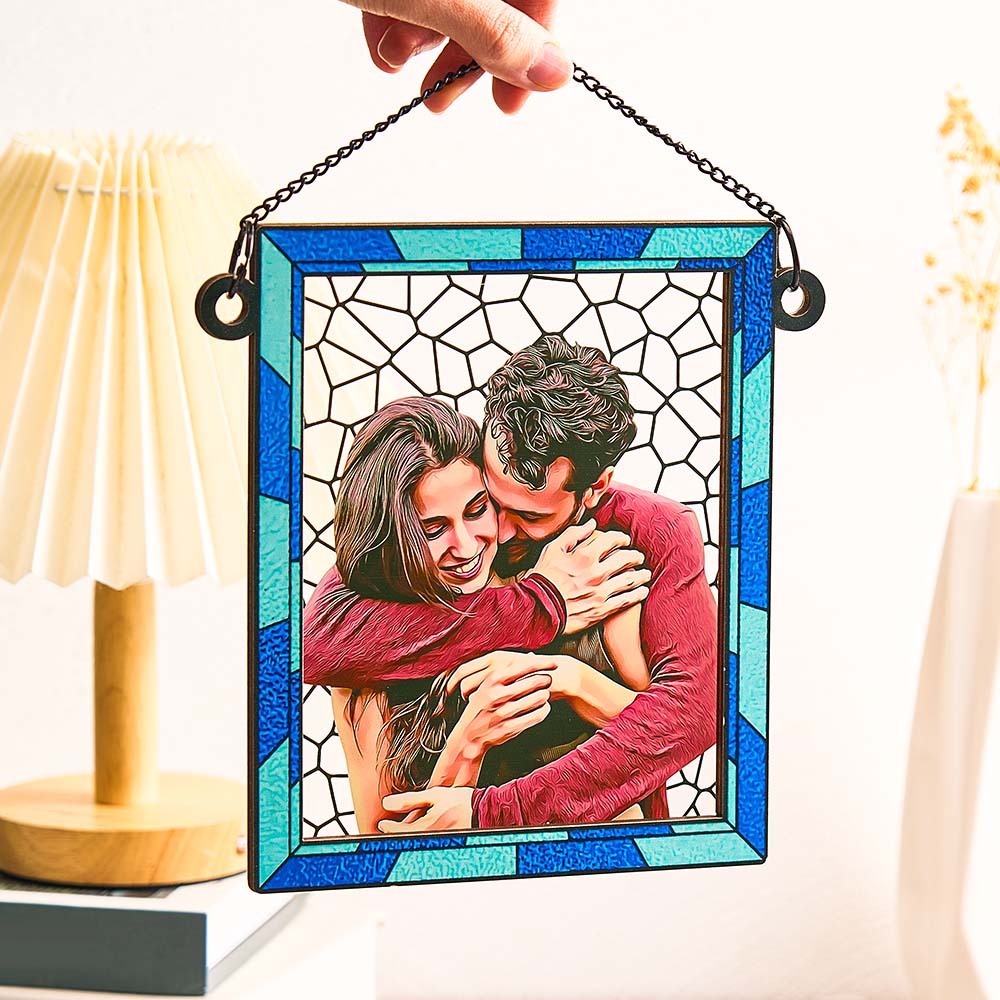 Custom Photo Love You More Every Day Couple Personalized Square Window Hanging Suncatcher Gift For Husband Wife Anniversary - soufeelmy