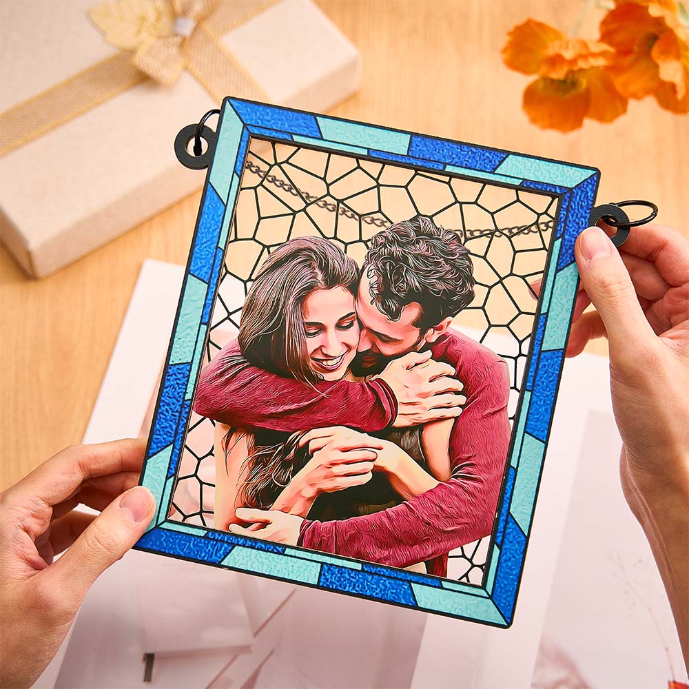 Custom Photo Love You More Every Day Couple Personalized Square Window Hanging Suncatcher Gift For Husband Wife Anniversary