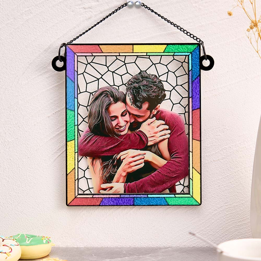 Custom Photo Love You More Every Day Couple Personalized Square Window Hanging Suncatcher Gift For Husband Wife Anniversary - soufeelmy
