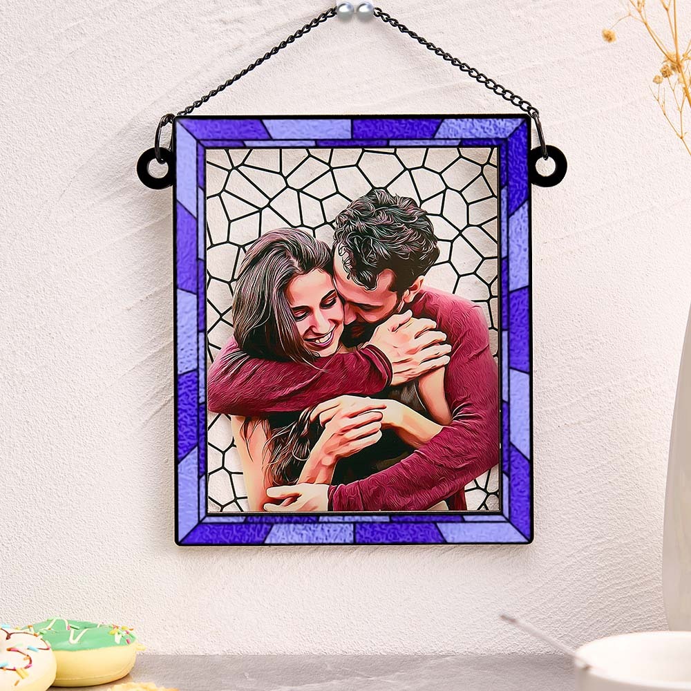 Custom Photo Love You More Every Day Couple Personalized Square Window Hanging Suncatcher Gift For Husband Wife Anniversary - soufeelmy