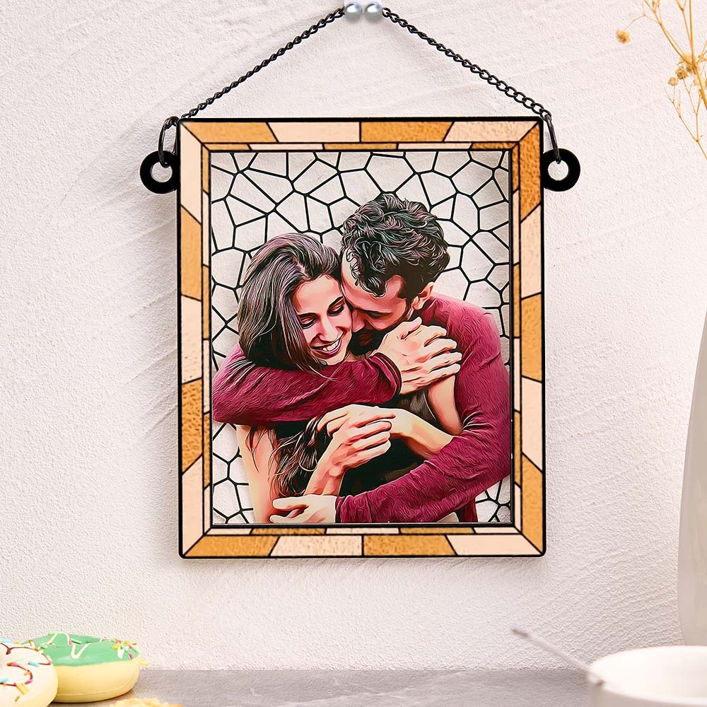 Custom Photo Love You More Every Day Couple Personalized Square Window Hanging Suncatcher Gift For Husband Wife Anniversary - soufeelmy