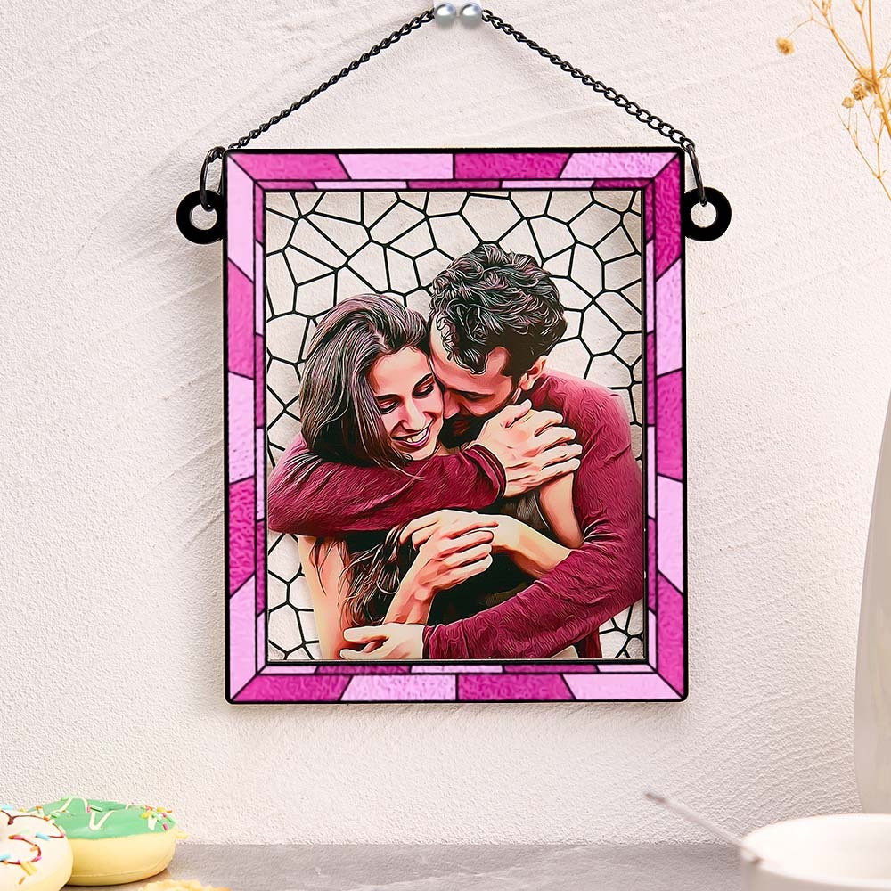 Custom Photo Love You More Every Day Couple Personalized Square Window Hanging Suncatcher Gift For Husband Wife Anniversary - soufeelmy