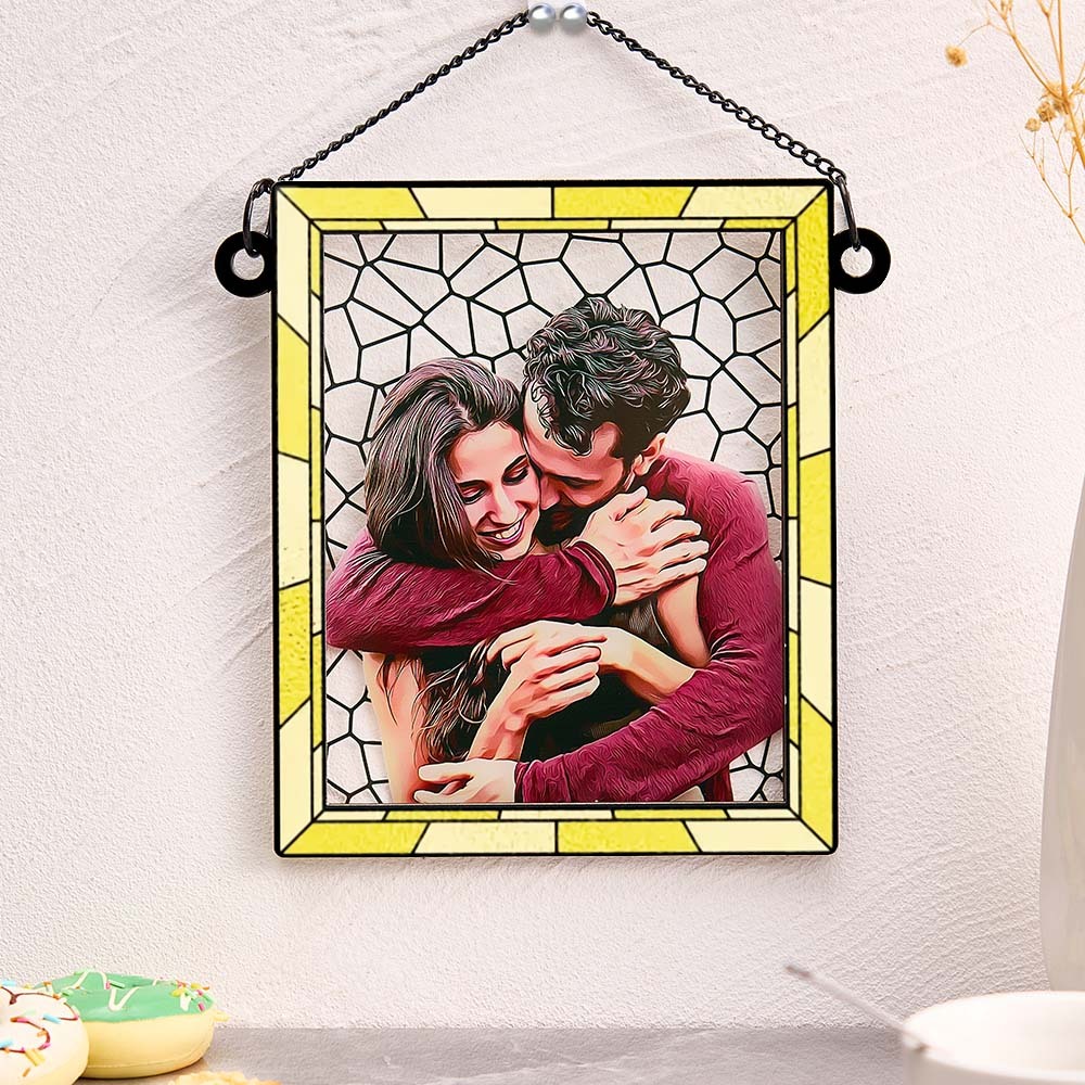Custom Photo Love You More Every Day Couple Personalized Square Window Hanging Suncatcher Gift For Husband Wife Anniversary - soufeelmy