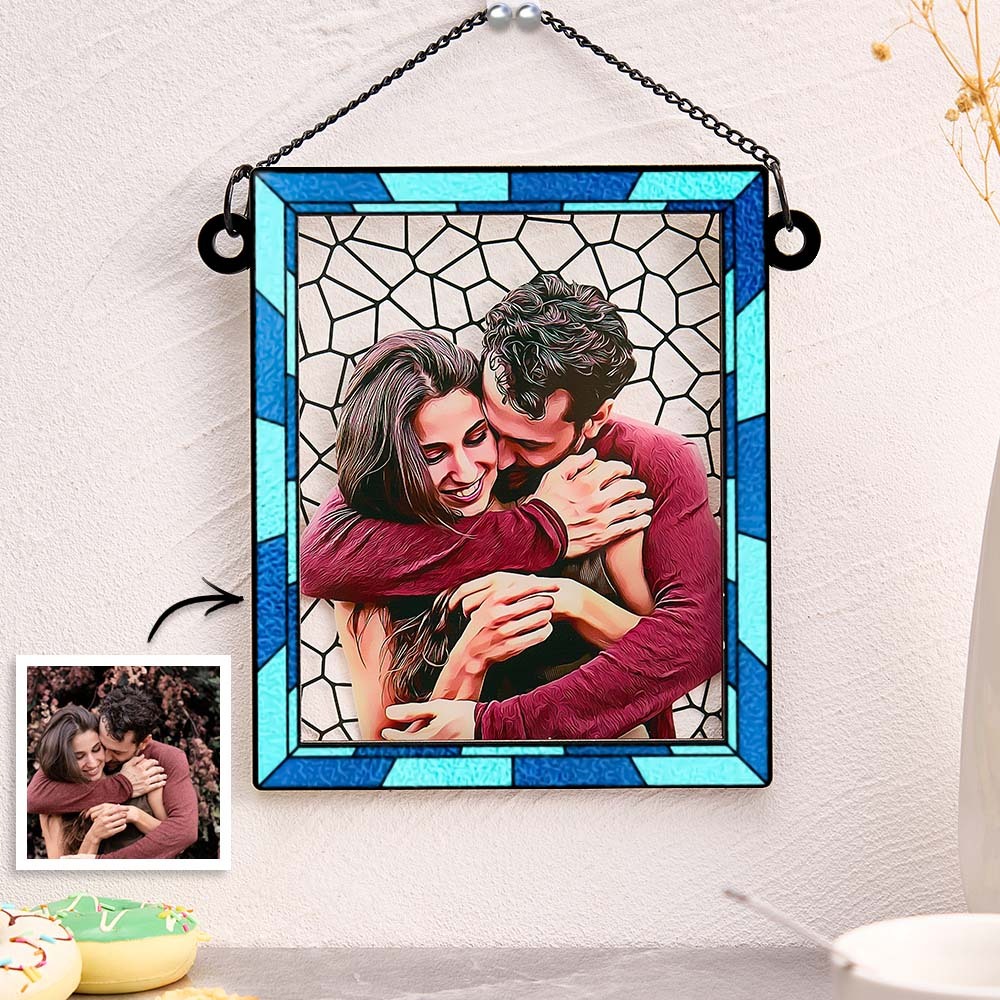 Custom Photo Love You More Every Day Couple Personalized Square Window Hanging Suncatcher Gift For Husband Wife Anniversary - soufeelmy