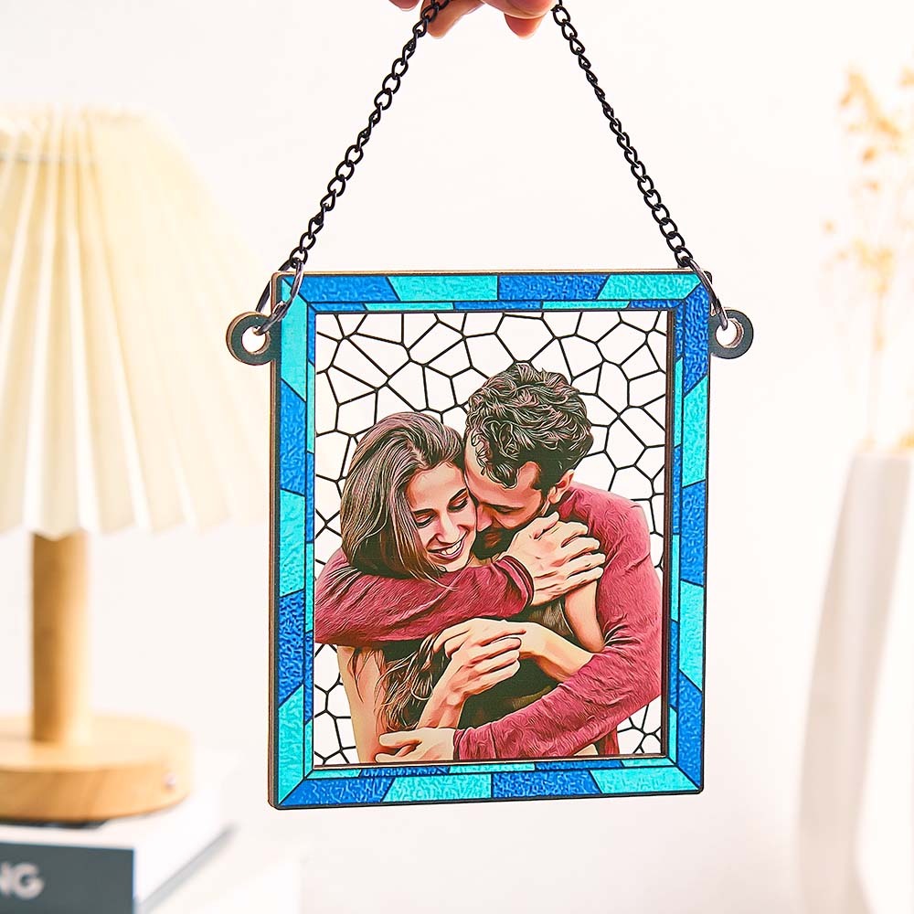 Custom Photo Love You More Every Day Couple Personalized Square Window Hanging Suncatcher Gift For Husband Wife Anniversary - soufeelmy