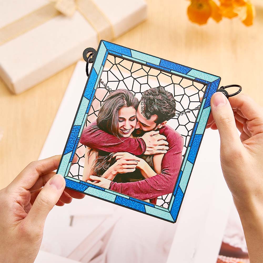 Custom Photo Love You More Every Day Couple Personalized Square Window Hanging Suncatcher Gift For Husband Wife Anniversary - soufeelmy