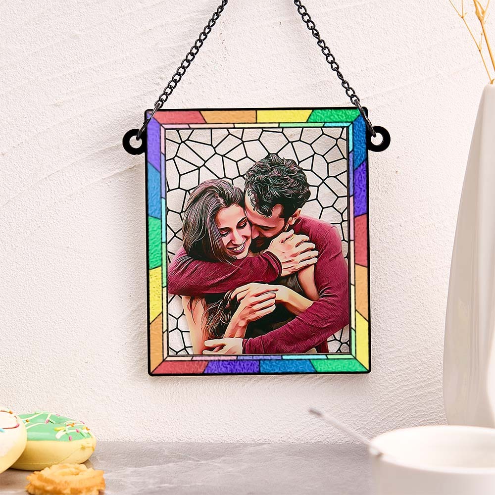Custom Photo Love You More Every Day Couple Personalized Square Window Hanging Suncatcher Gift For Husband Wife Anniversary - soufeelmy