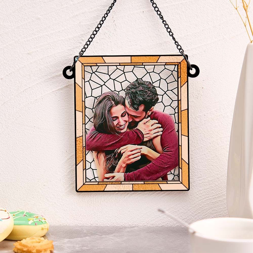 Custom Photo Love You More Every Day Couple Personalized Square Window Hanging Suncatcher Gift For Husband Wife Anniversary - soufeelmy