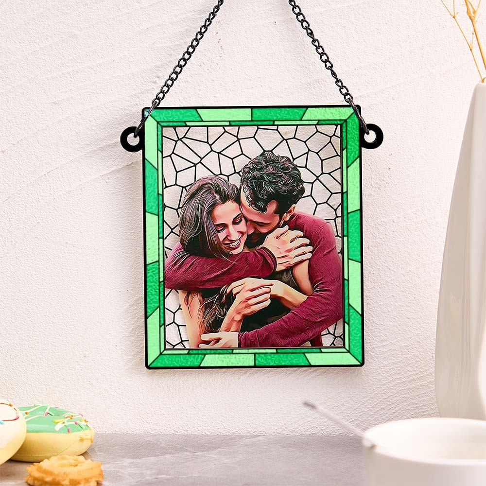 Custom Photo Love You More Every Day Couple Personalized Square Window Hanging Suncatcher Gift For Husband Wife Anniversary - soufeelmy