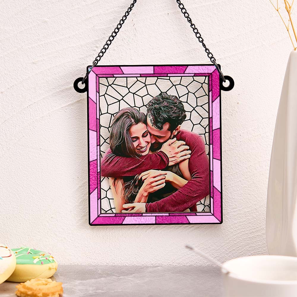 Custom Photo Love You More Every Day Couple Personalized Square Window Hanging Suncatcher Gift For Husband Wife Anniversary - soufeelmy